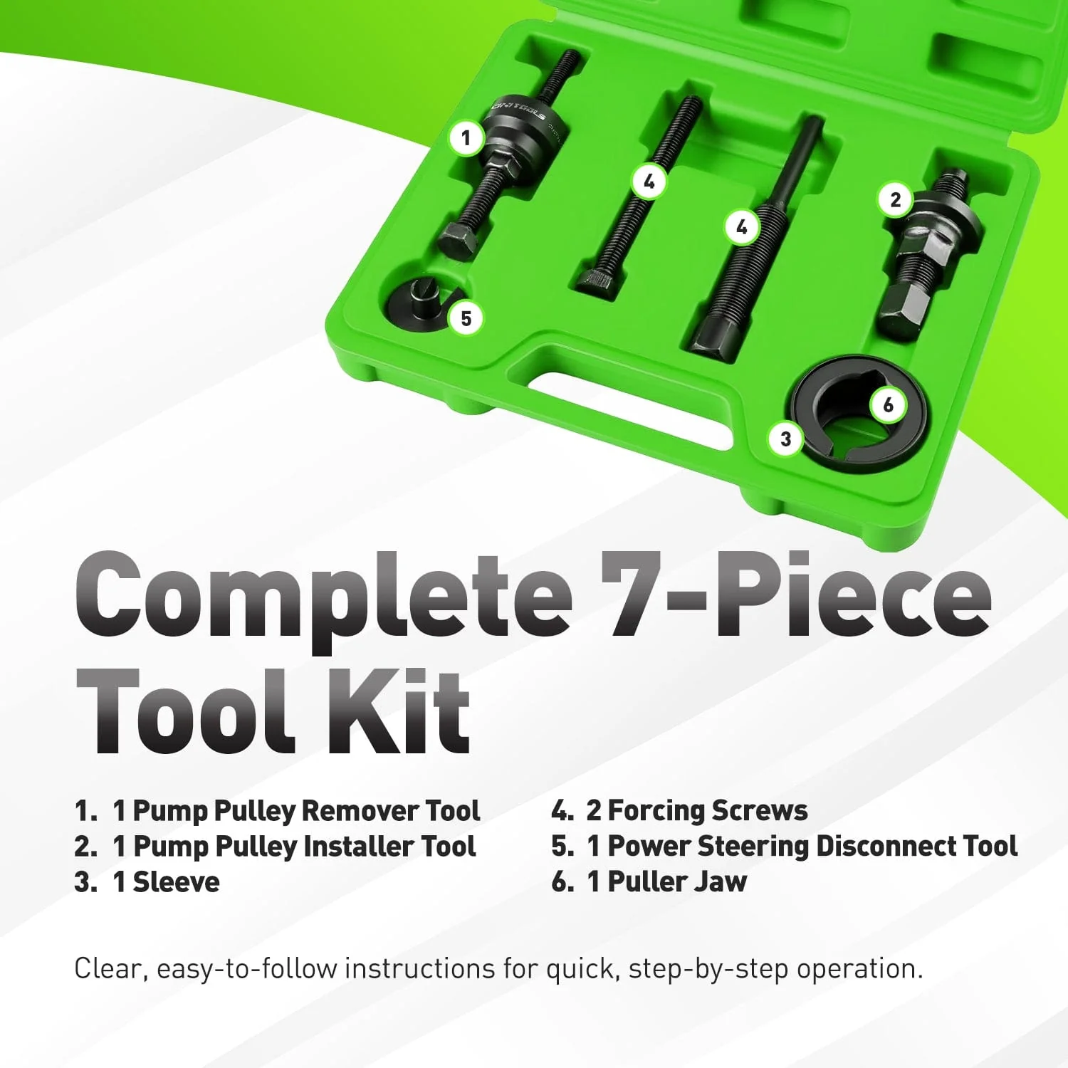 Power Steering Pump Pulley Puller & Installer Set (7pc) For Ford GM Chrysler VW Pressed-On Pump Pulleys OTC 4530 Alt - Image 4