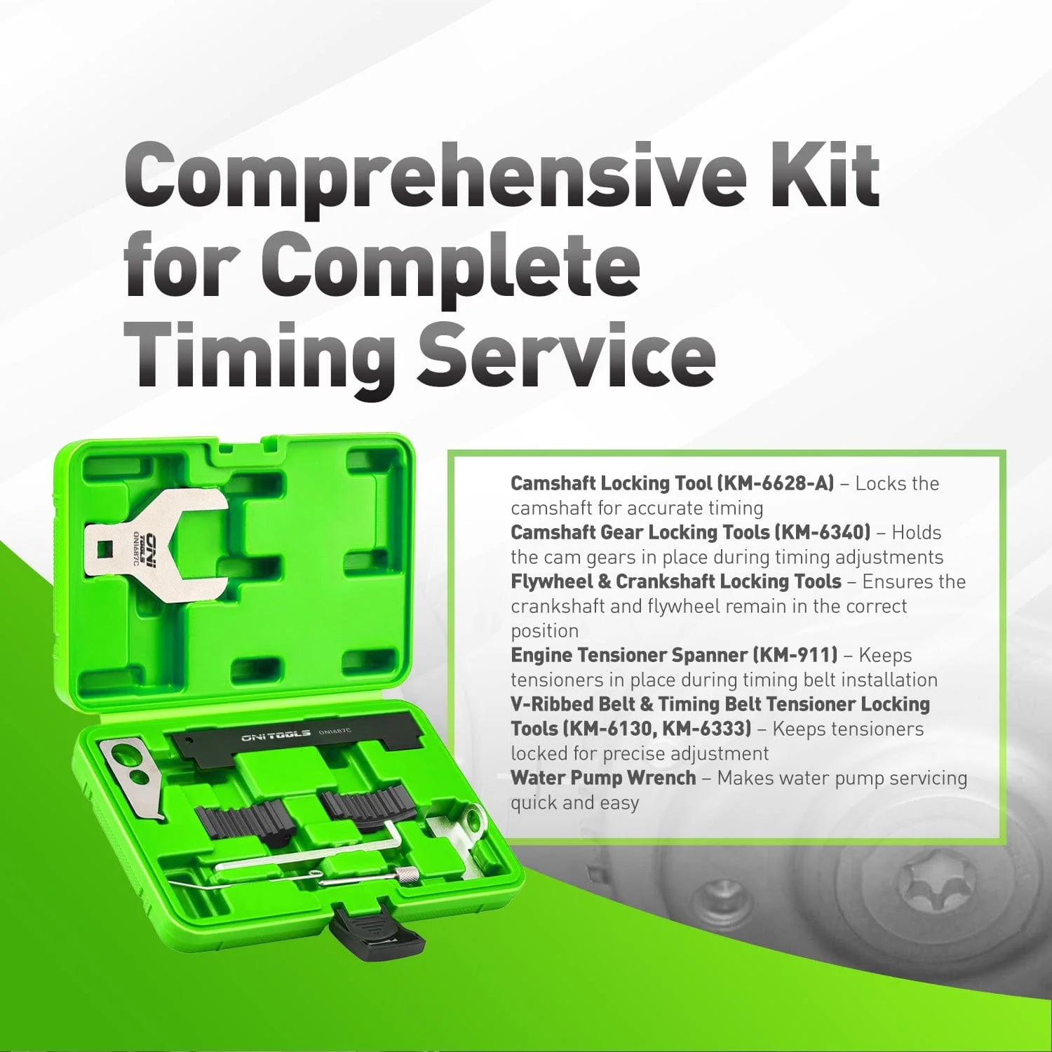 KM-6340, KM-6628, 4161 Alt to Engine Timing Tool Kit For GM 1.4L–1.8L 16V Engines - Image 5
