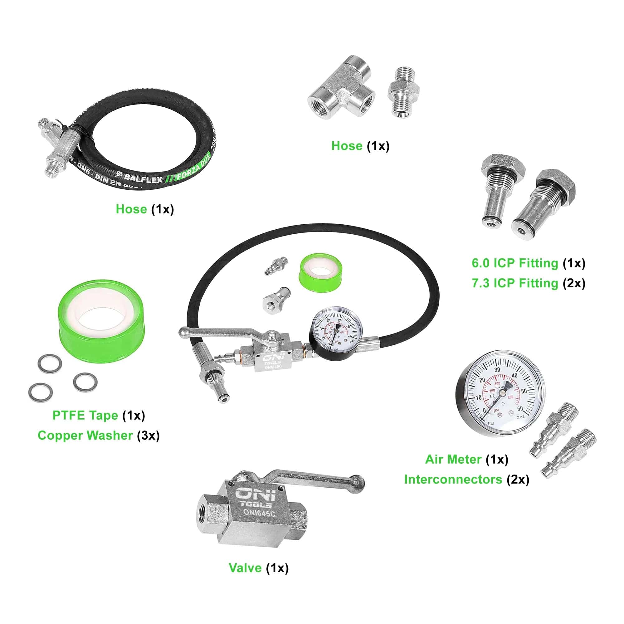 Ford 6.0L-7.3L Powerstroke Diesel High Pressure Oil System IPR Air Test With Gauge Tool kit TU-32-7 Alt - Image 3