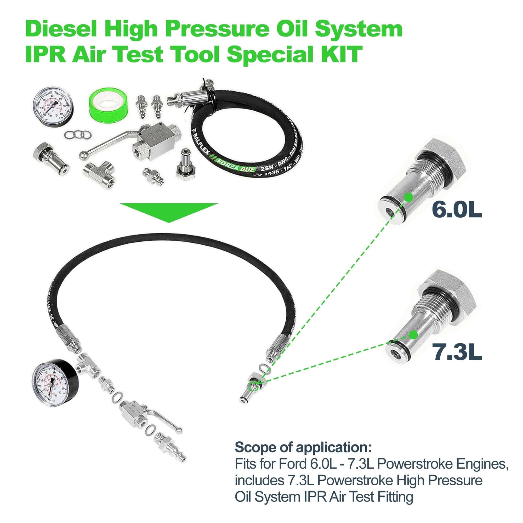 Ford 6.0L-7.3L Powerstroke Diesel High Pressure Oil System IPR Air Test With Gauge Tool kit TU-32-7 Alt - Image 7